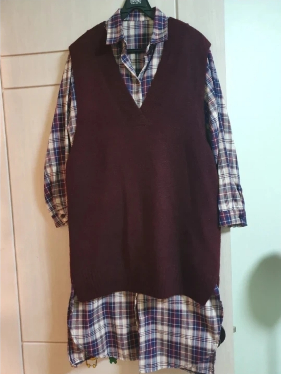 체크롱남방&니트조끼 세트 (새상품)