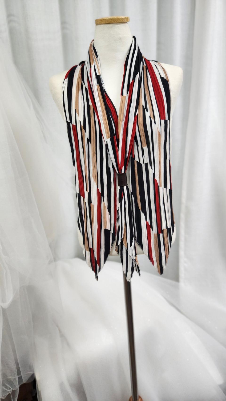 스카프 머플러 플리츠 주름 타이 목 가죽끈 장식 코디 다양한 컬러