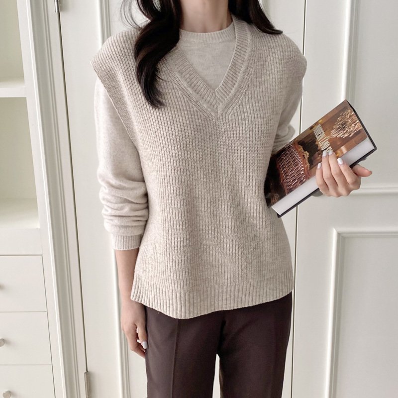 브이넥 캐시미어 울 니트조끼 새제품