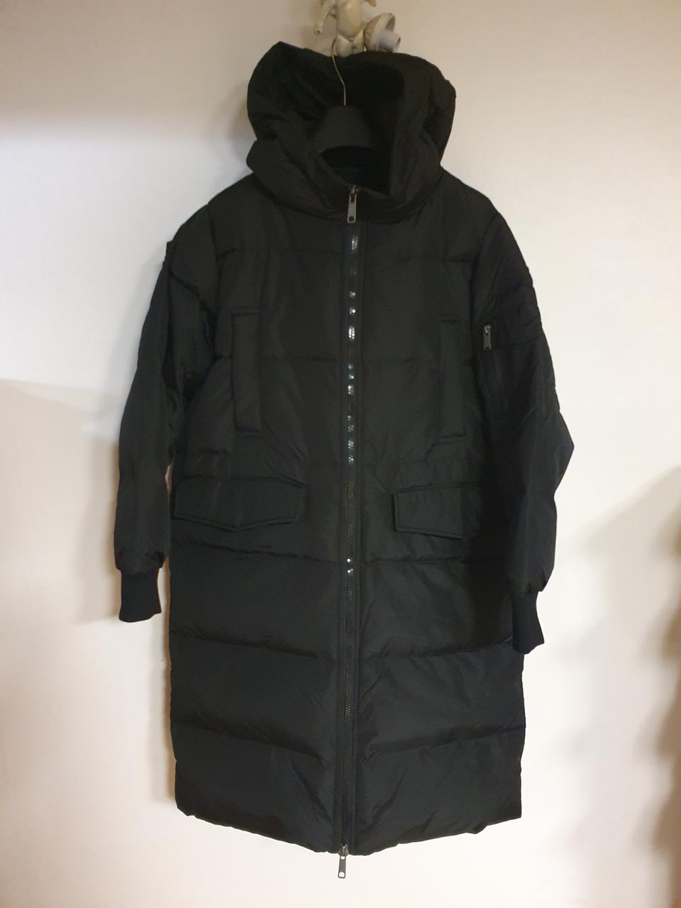 남여공용 항공점퍼 덕다운 후드 롱패딩 점퍼-블랙,95(가슴단면52cm)