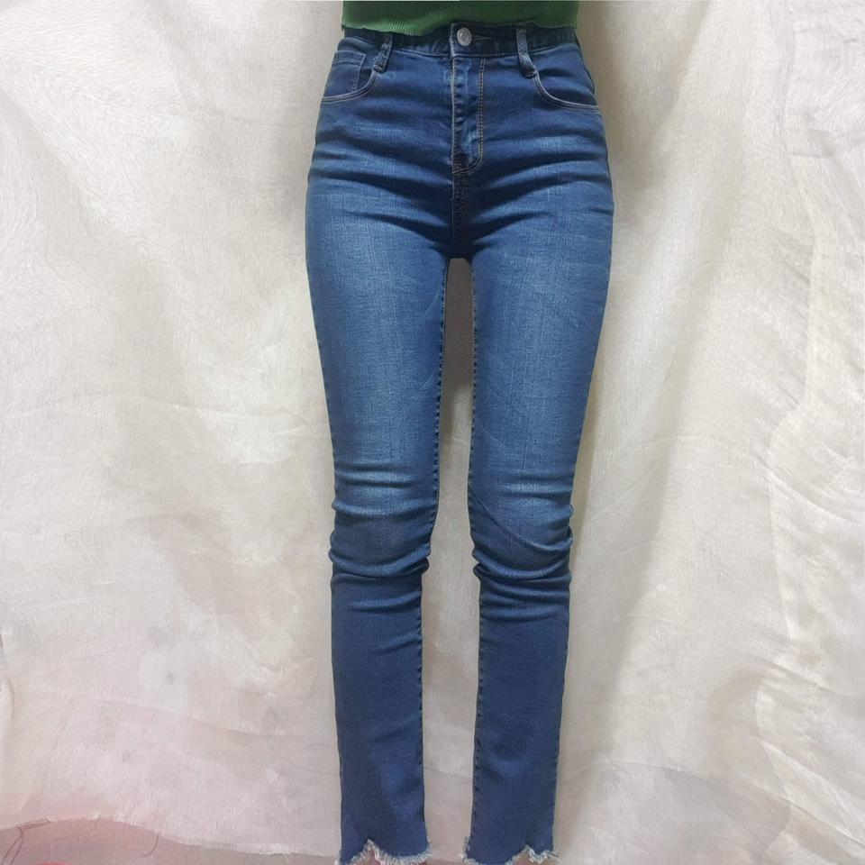 밑단 언발포인트 스판청바지 