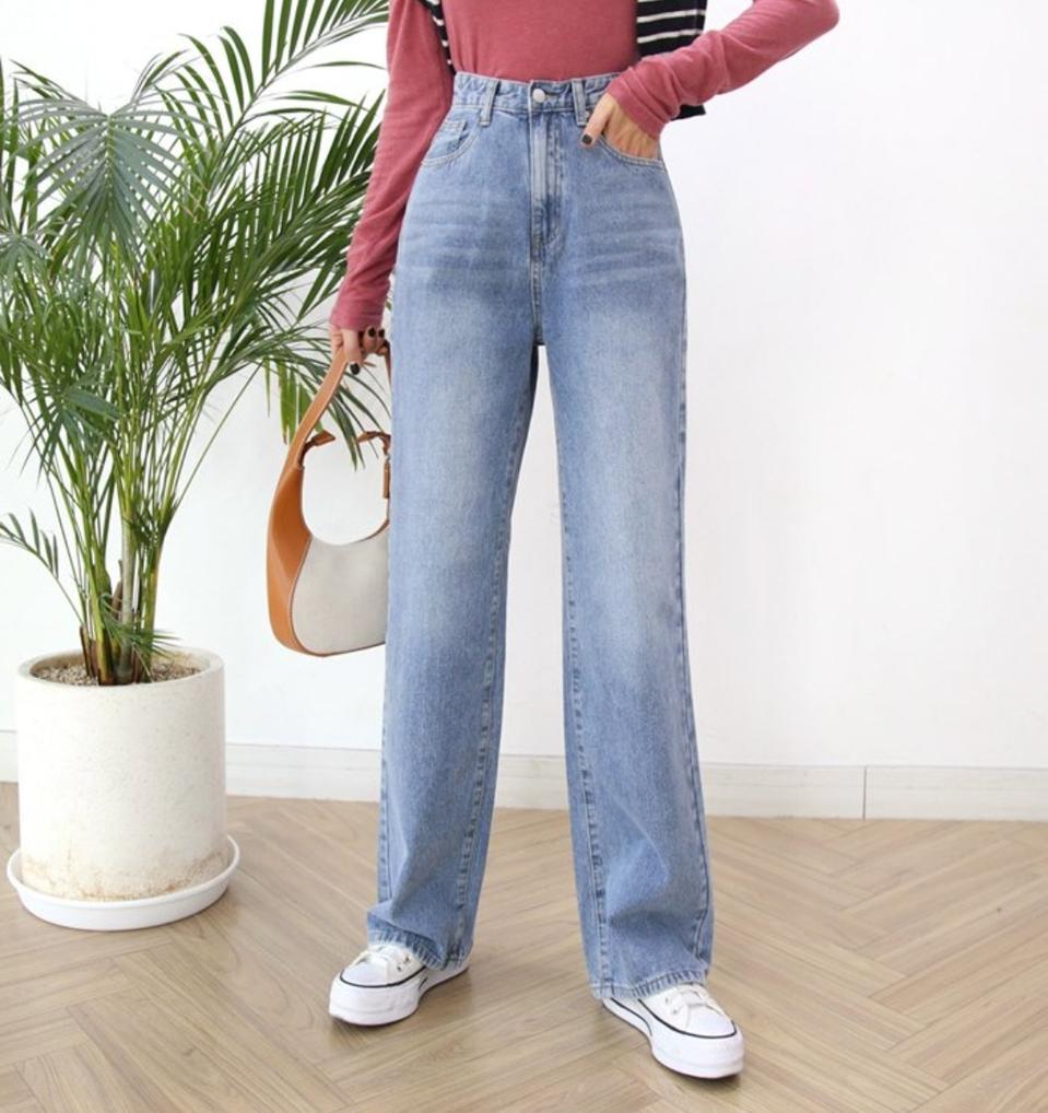 기모 롱 연 청바지