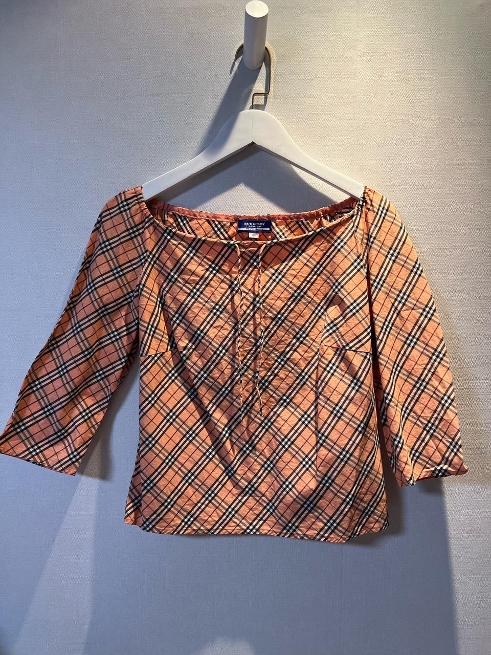 버버리 명품 여성 체크 7부 블라우스