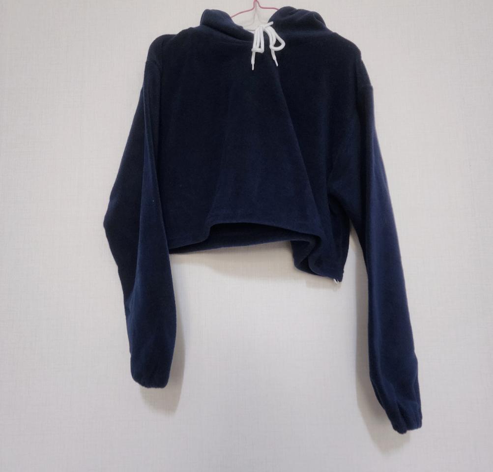 네이비 크롭 후리스 후드