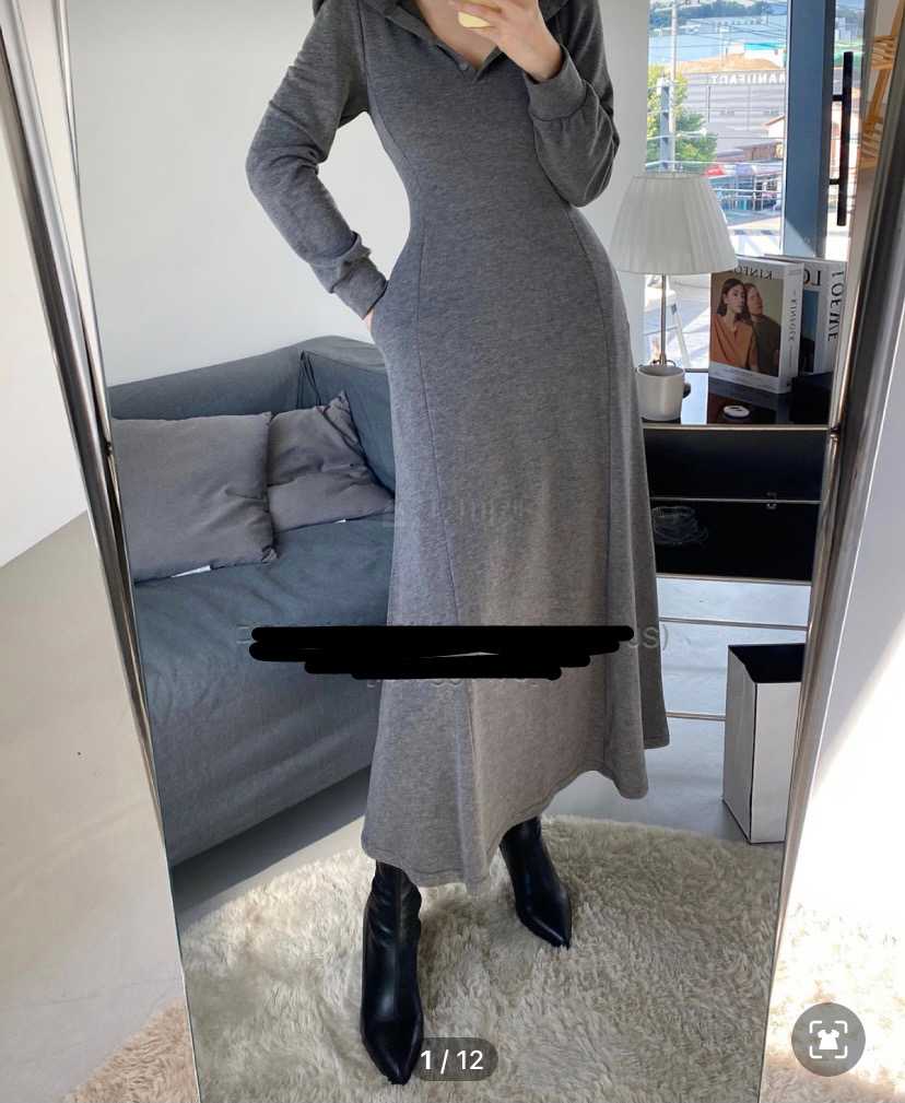 후드 기모 롱 원피스