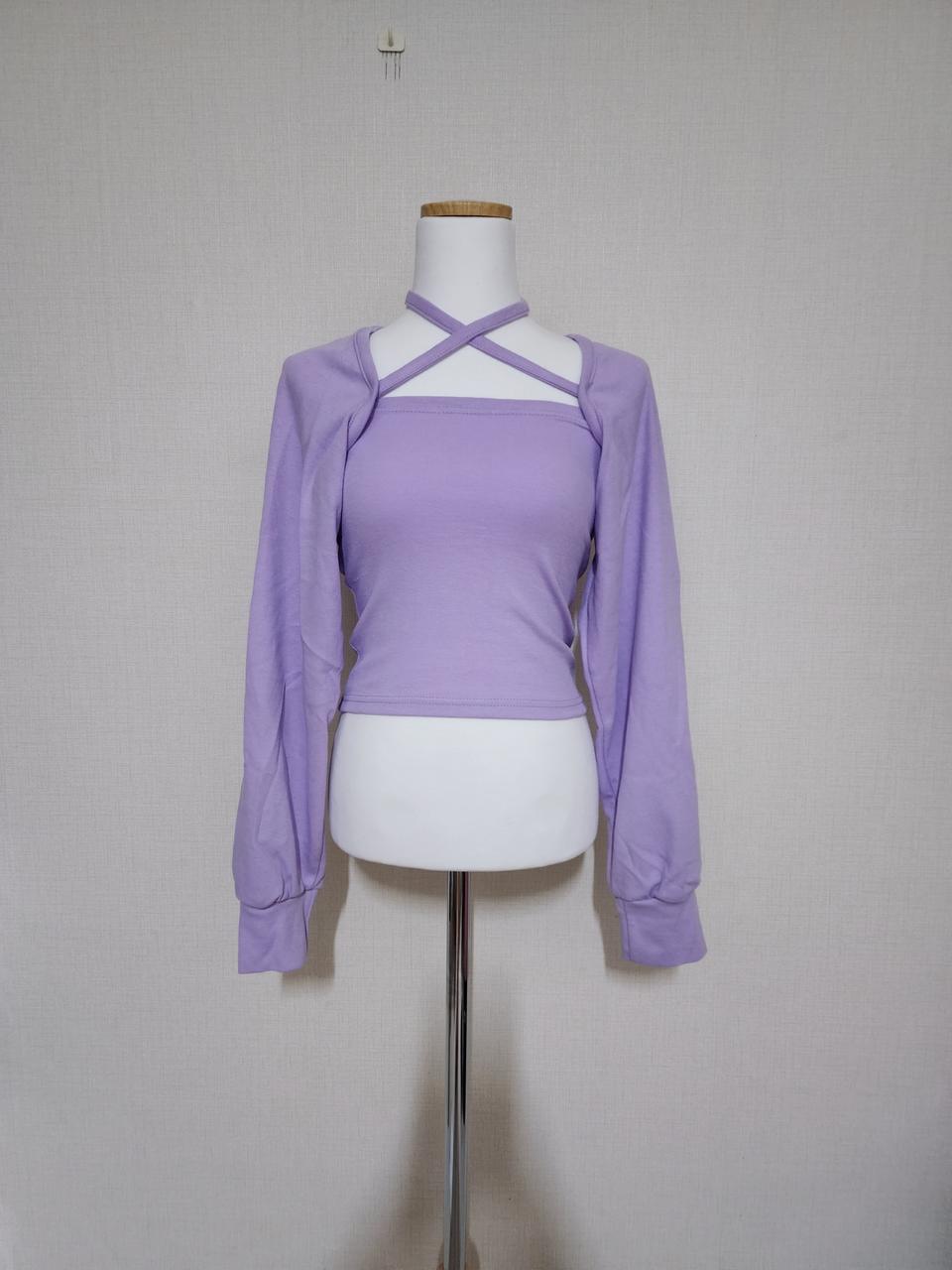 연보라 상의 탱크탑 크롭 가디건 세트