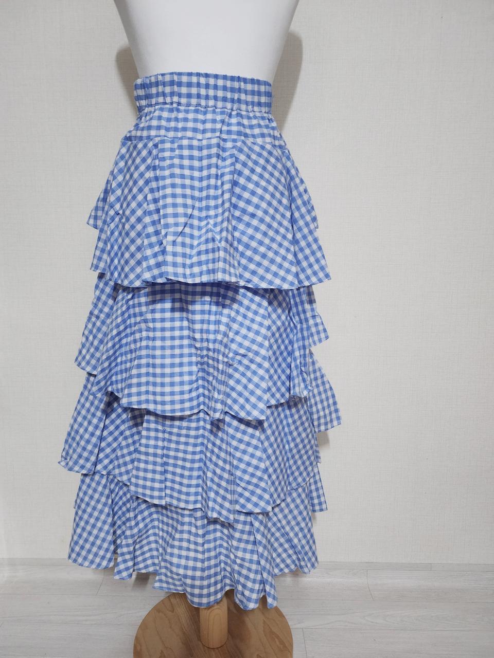 하늘 체크 뒷밴딩 치마 44~55