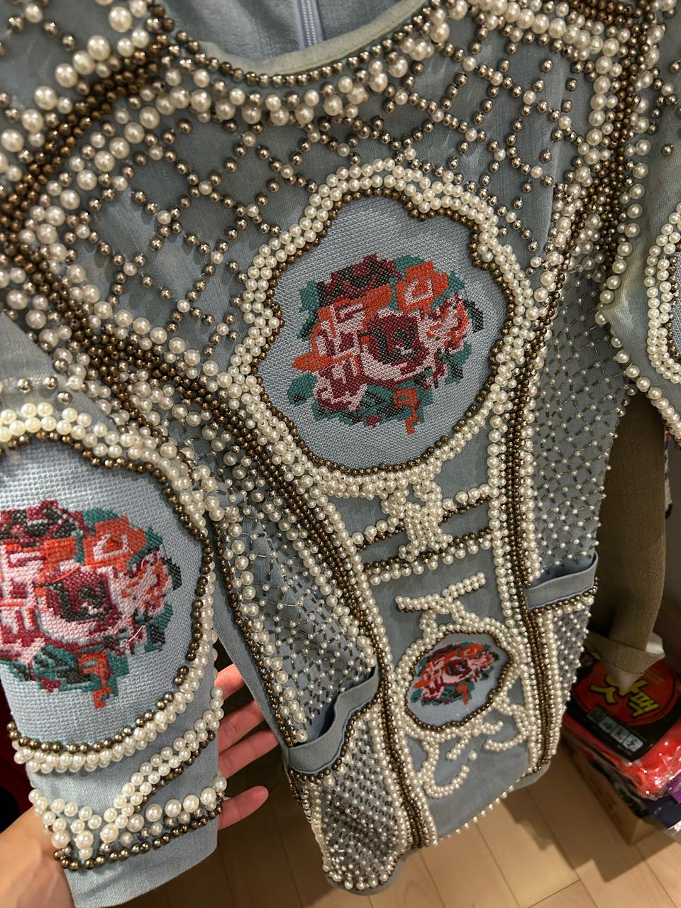 발망 진주 데님원피스