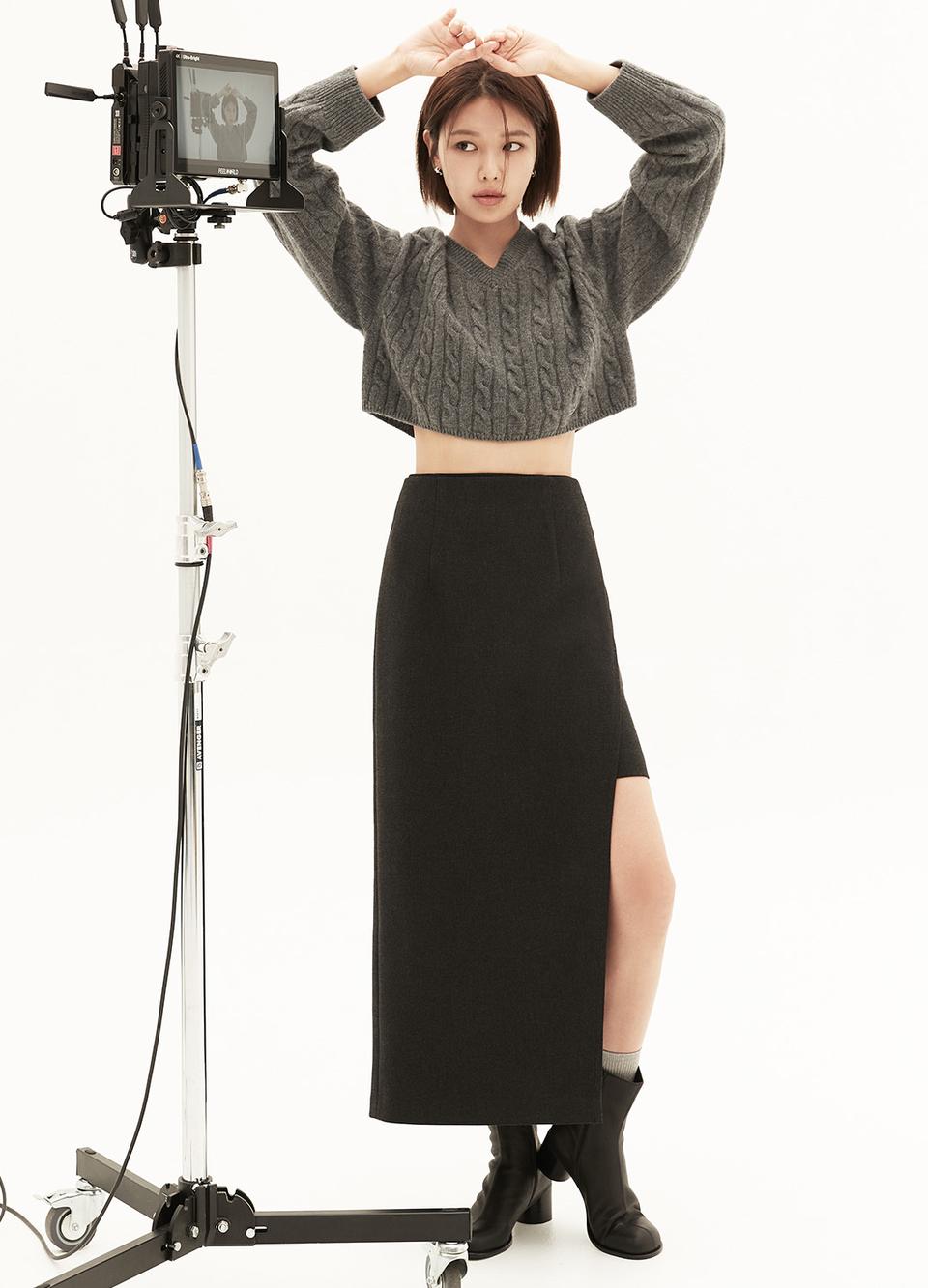 잇미샤 롱랩스커트 다크그레이 66