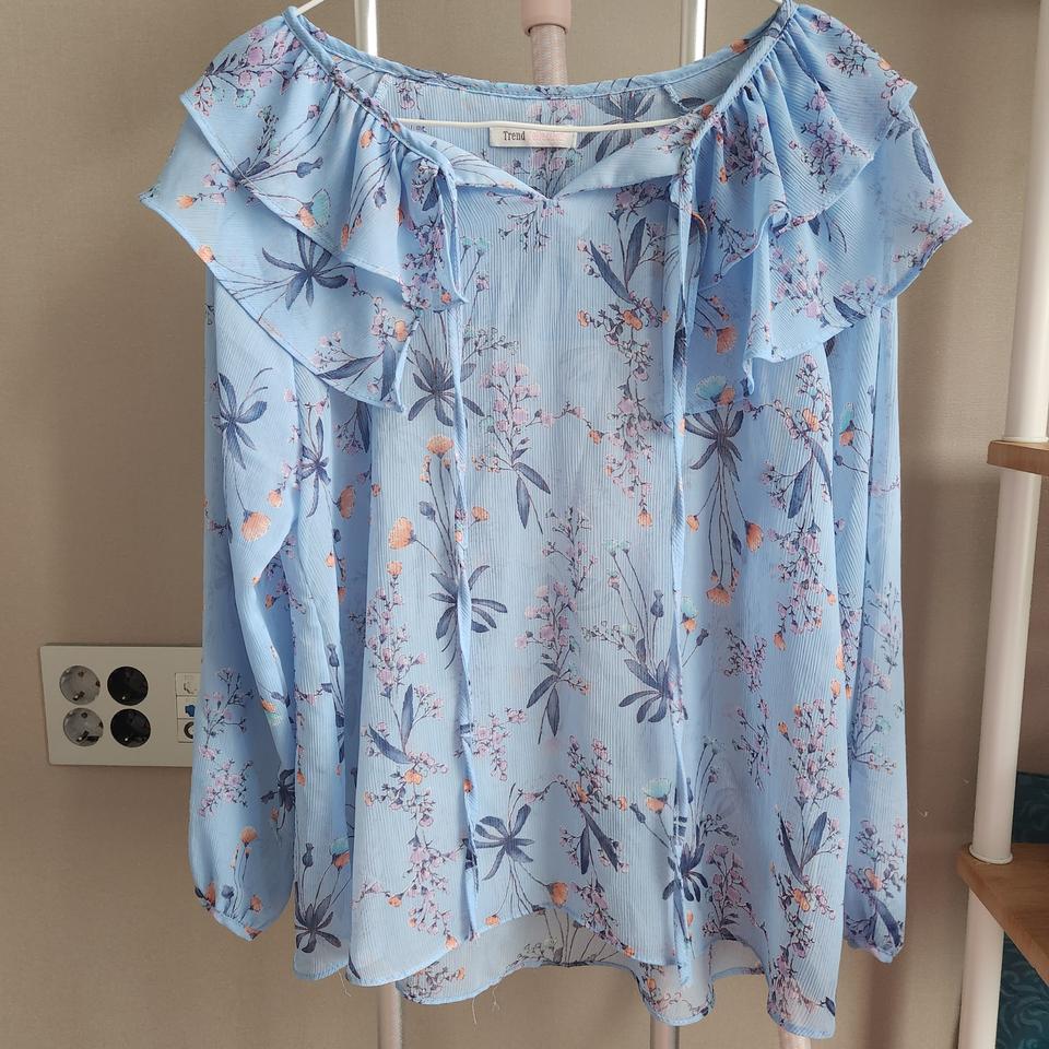 쉬폰 프릴 블라우스 블루 55-66