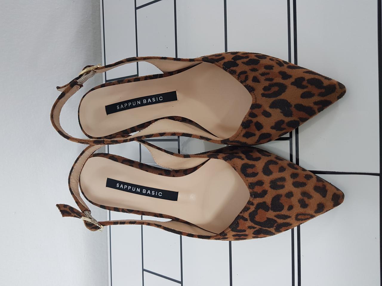 사뿐 베이직 여성 레오파드 슬링백 하이힐 스트랩 샌들 7cm