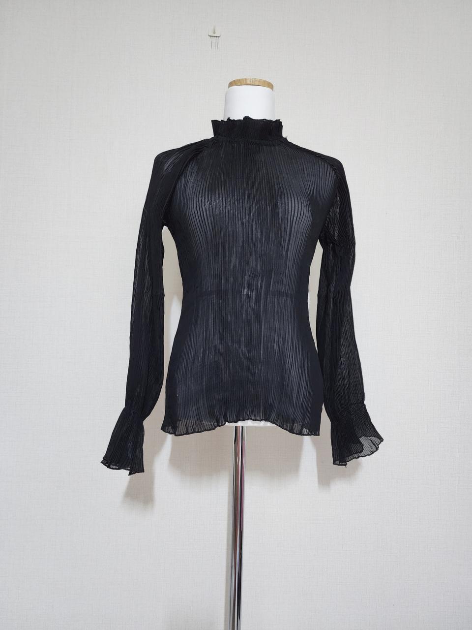 블랙 시스루 블라우스