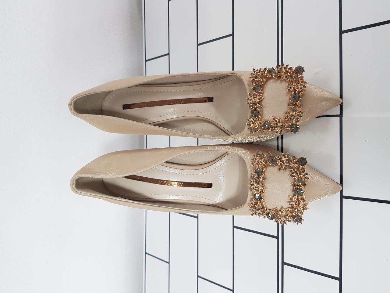 NO.55 여성 럭셔리 골드 큐빅 펀칭 하이힐 12cm