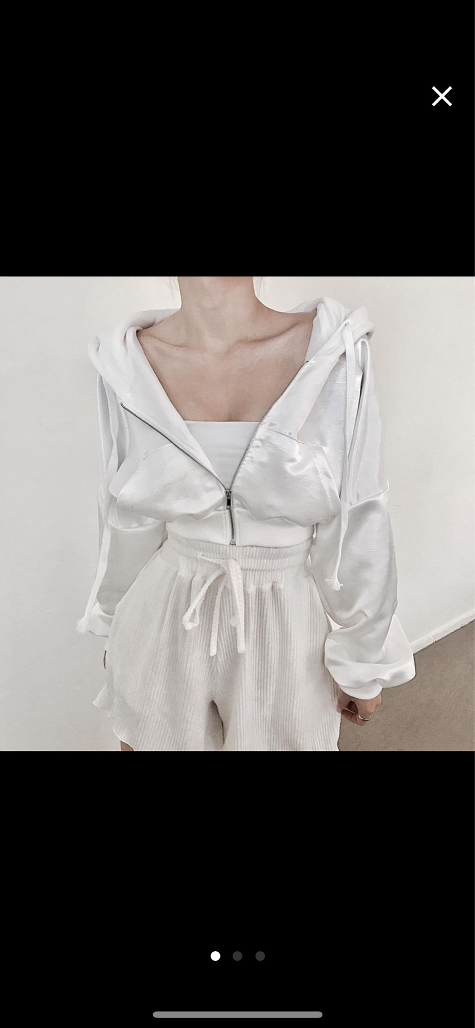 새틴 크롭 후드집업 화이트