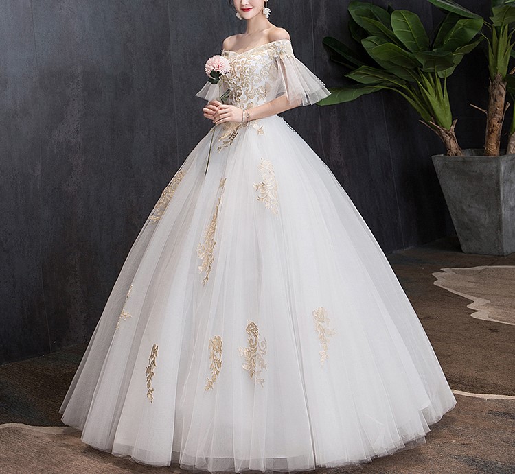 원숄더 커버 슬리브 프릴 웨딩드레스 