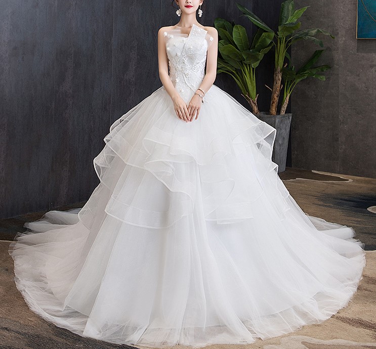 튜브탑 플라워 포인트 웨딩드레스