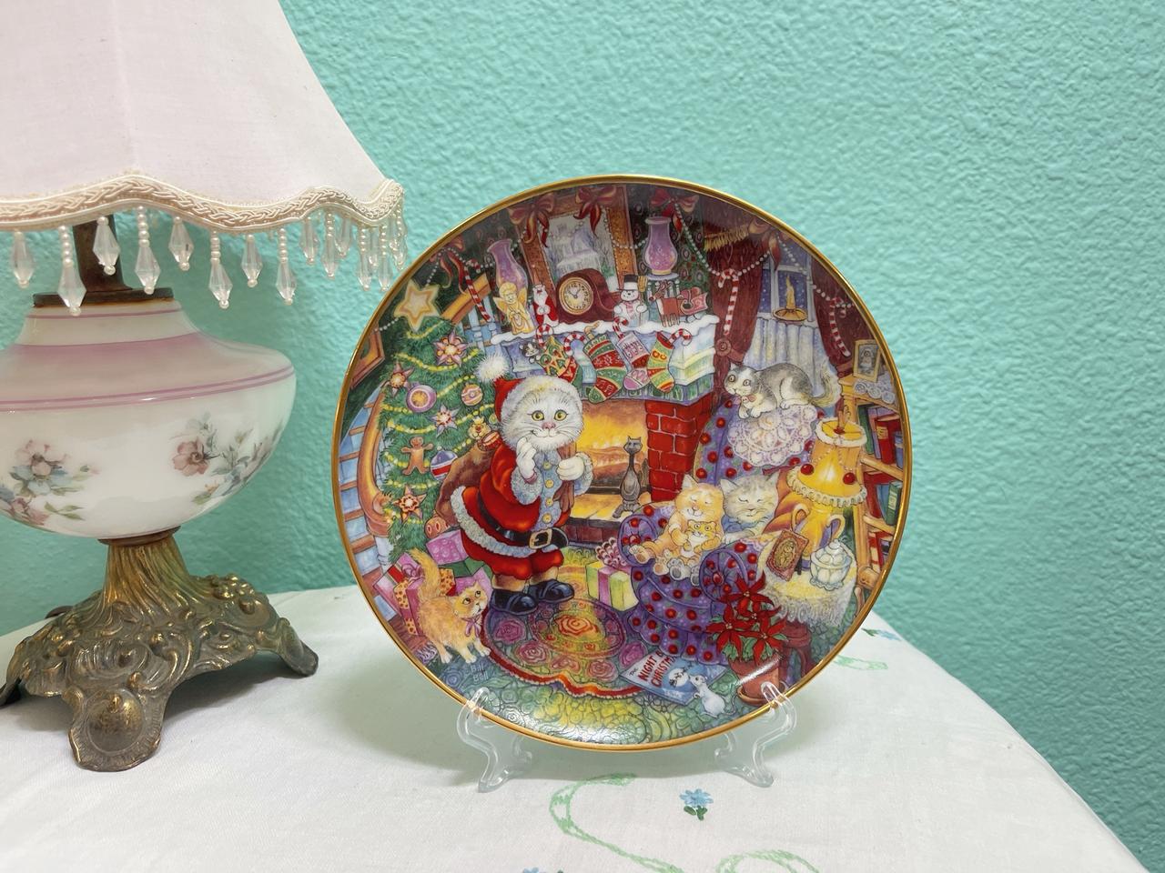 미국 빈티지 산타 고양이 크리스마스 장식접시