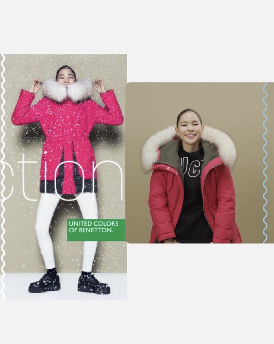 베네통 오리털 패딩/ 너구리퍼100% (상태 굿)