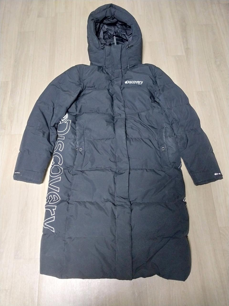 디스커버리 양쪽 레터링 덕다운 여자롱패딩
