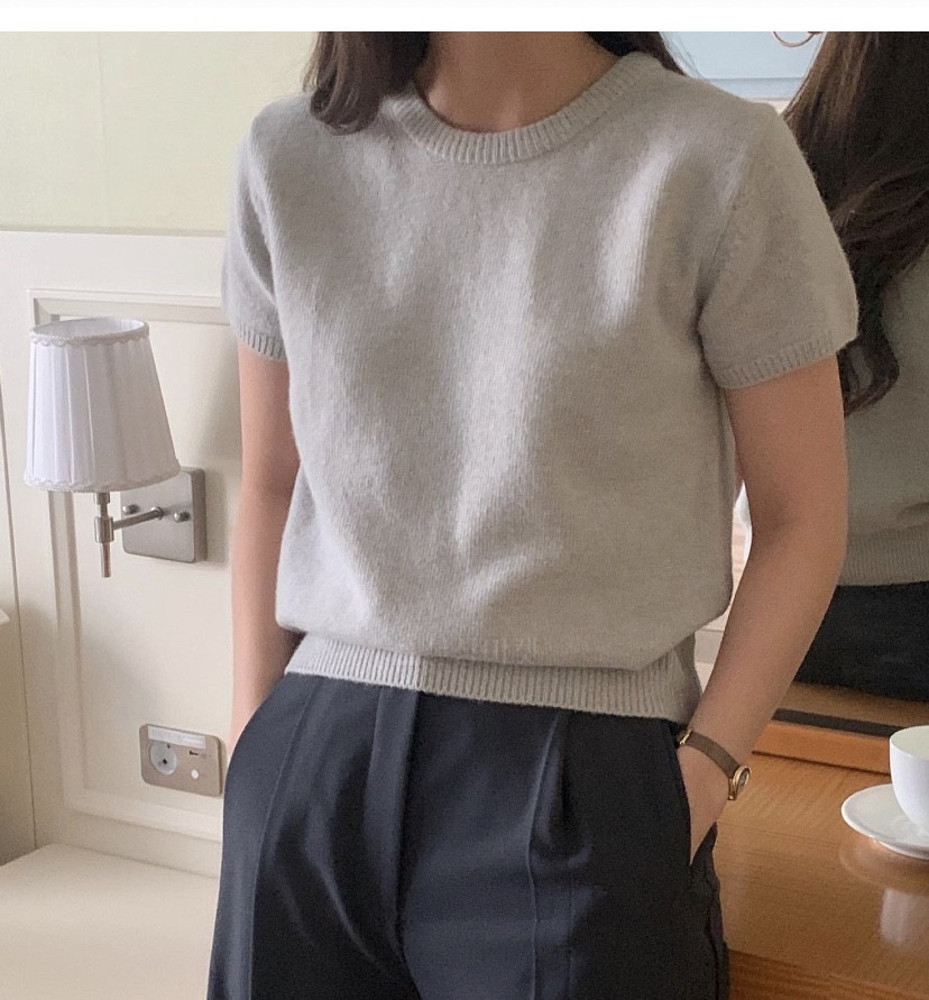 [새상품] 그레이 울 반팔니트