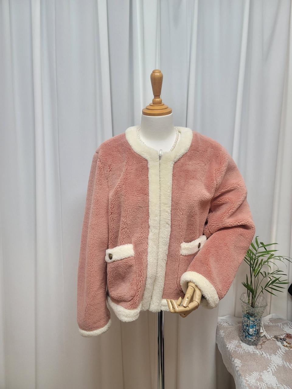 트위드 배색 포켓 퍼재킷