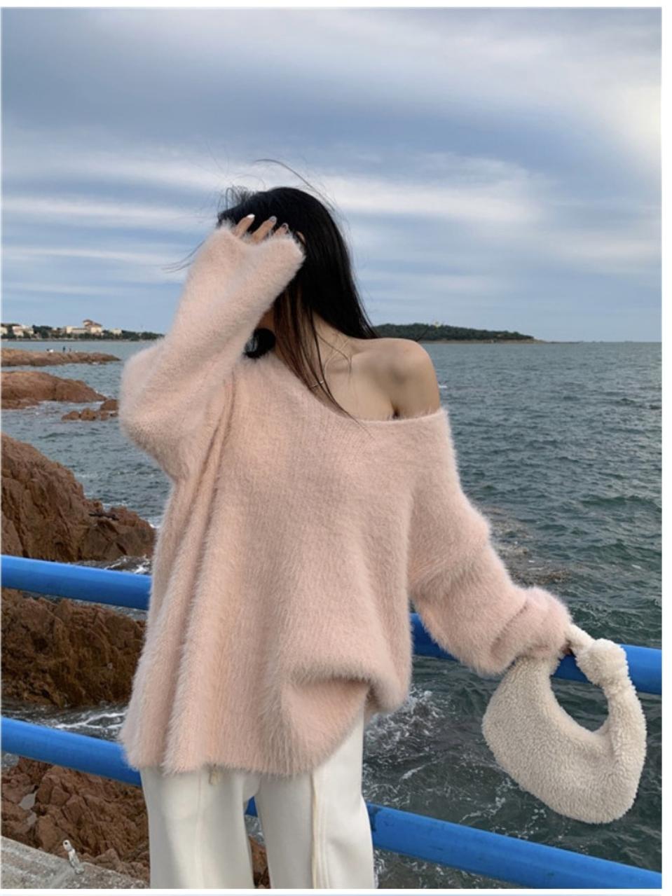 브이넥 루즈핏 롱 니트