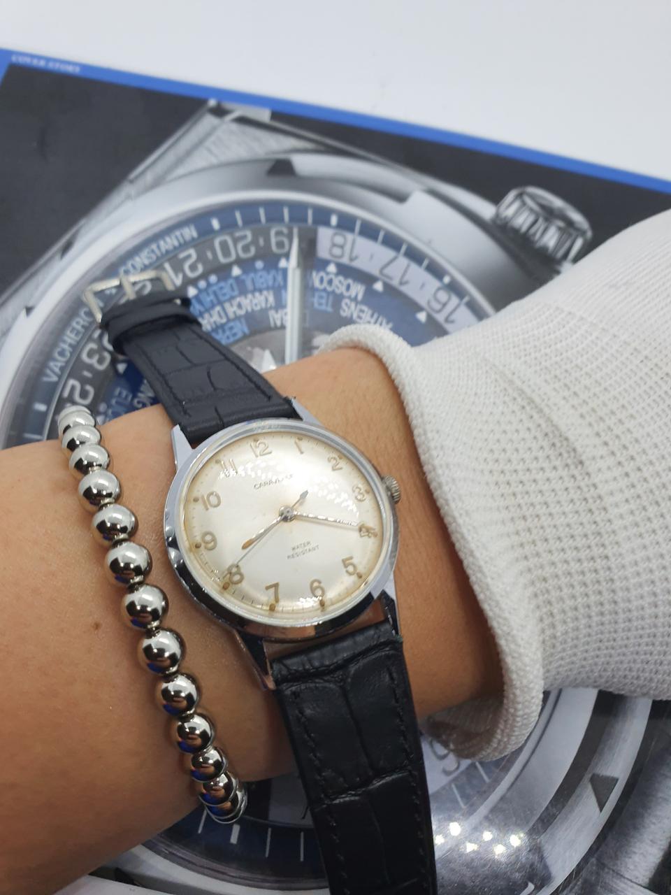 빈티지 Caravelle 남성용 수동식 가죽 시계/SWISS