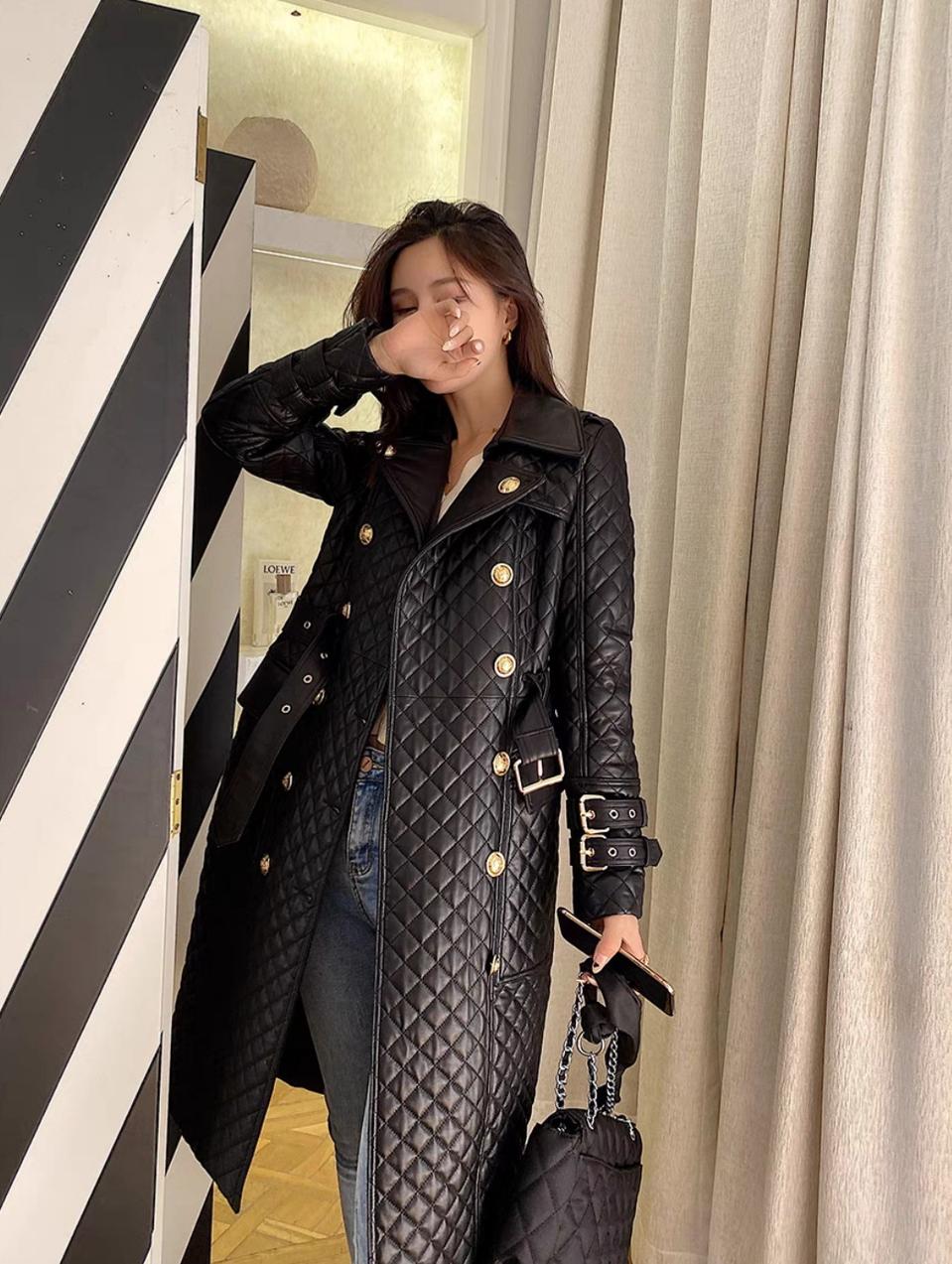 새상품)고퀄리티 퀄팅 양가죽 더블 금장 가죽 코트