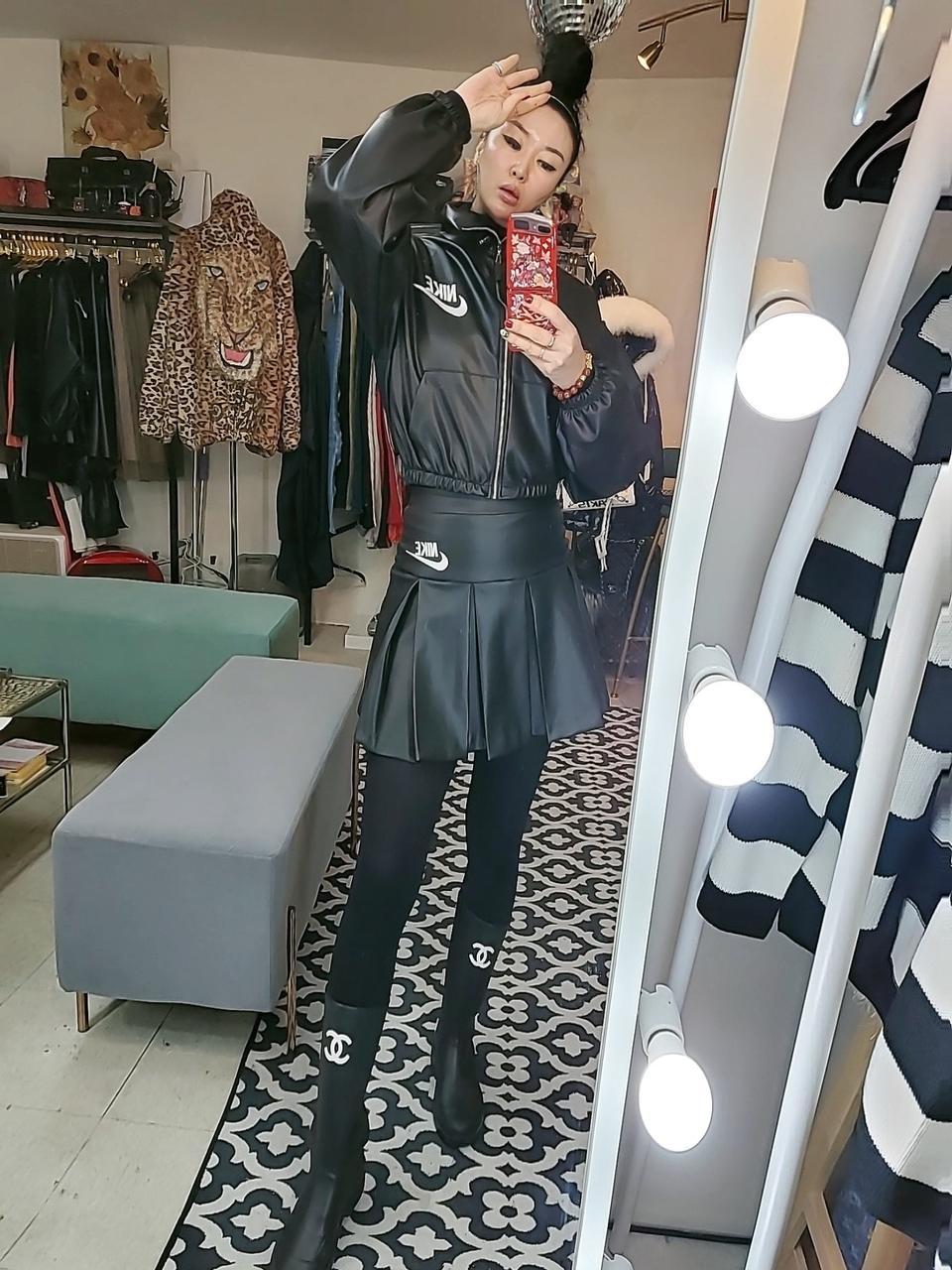 레더집업+스커트 set