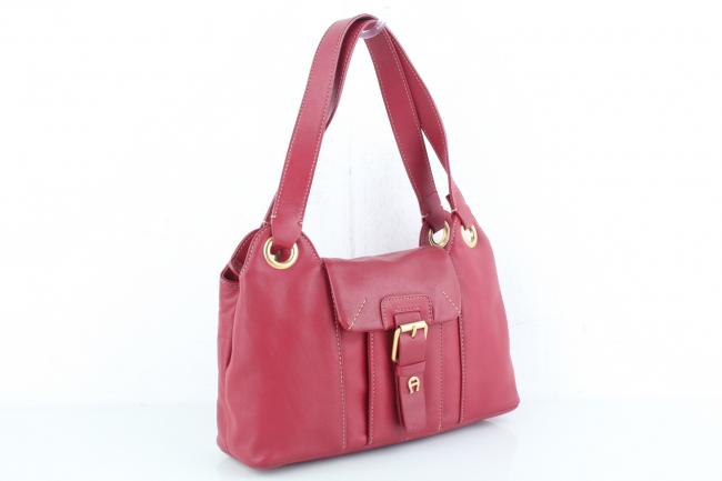 아이그너 레드 스티치 소가죽 금장포인트 클래식 호보 스몰 토트백 B3846