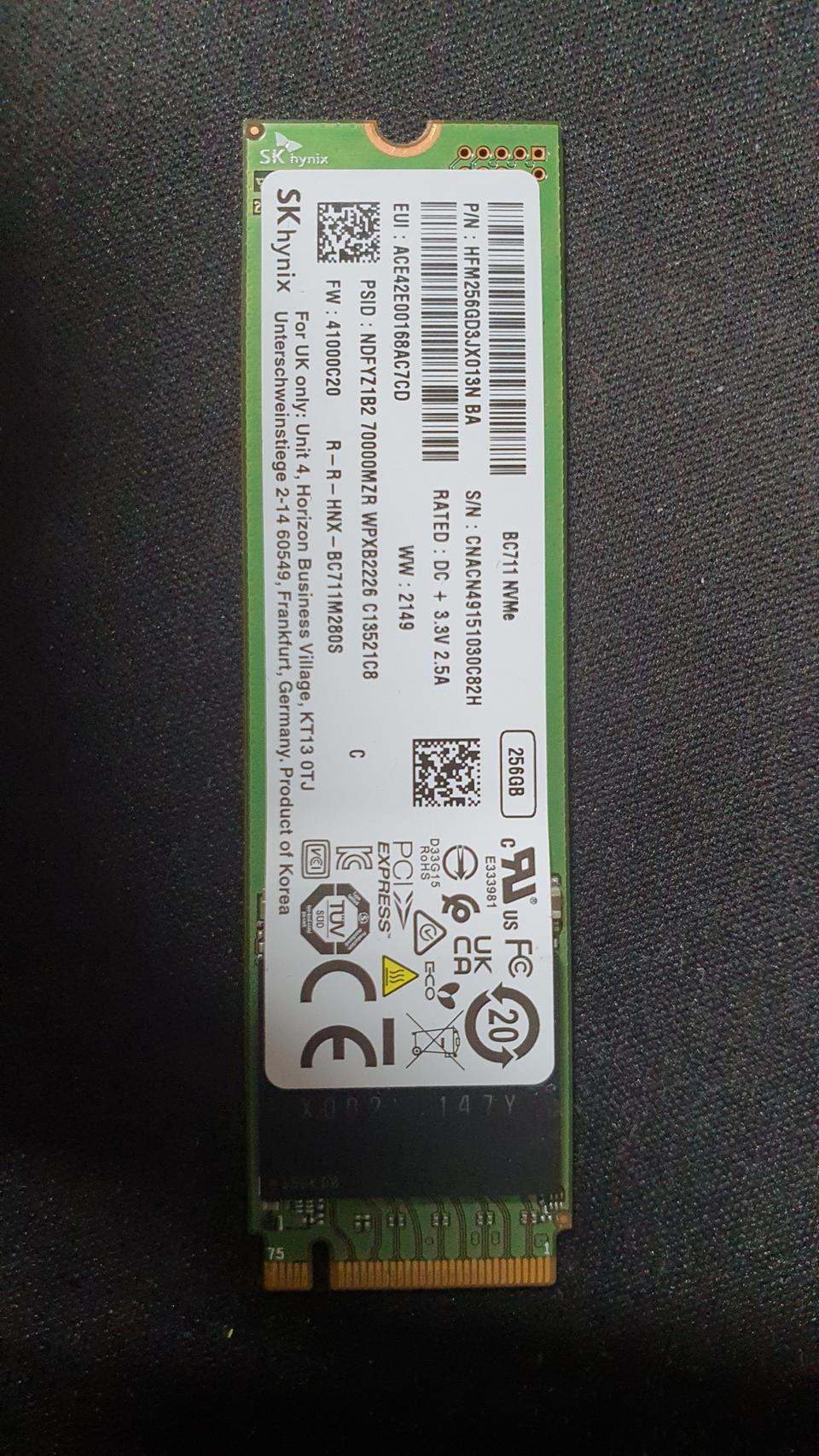 m.2 ssd 256g sk하이닉스 BC711 nvme