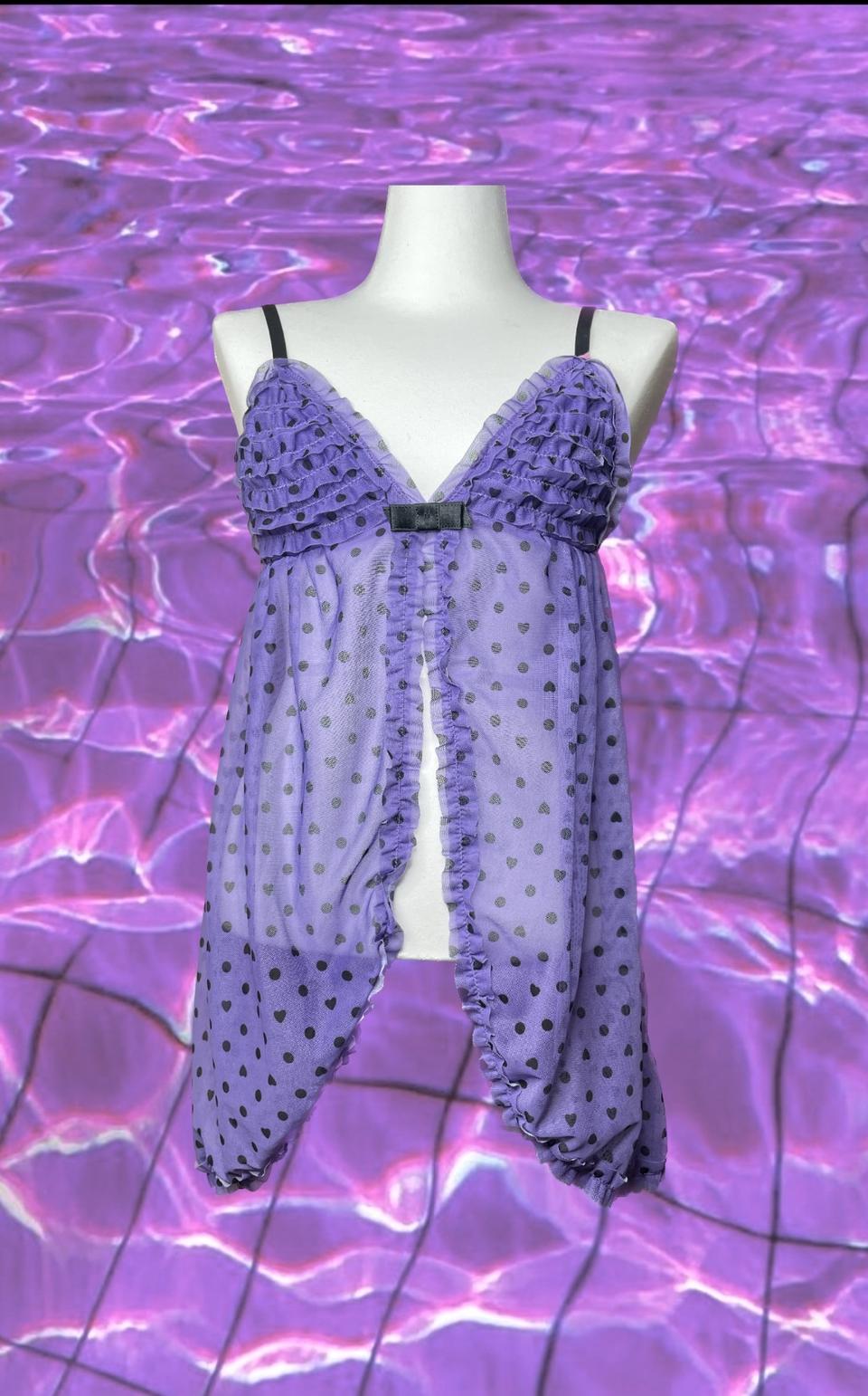 쿠로미st 보라 땡땡이 시스루 절개 슬립