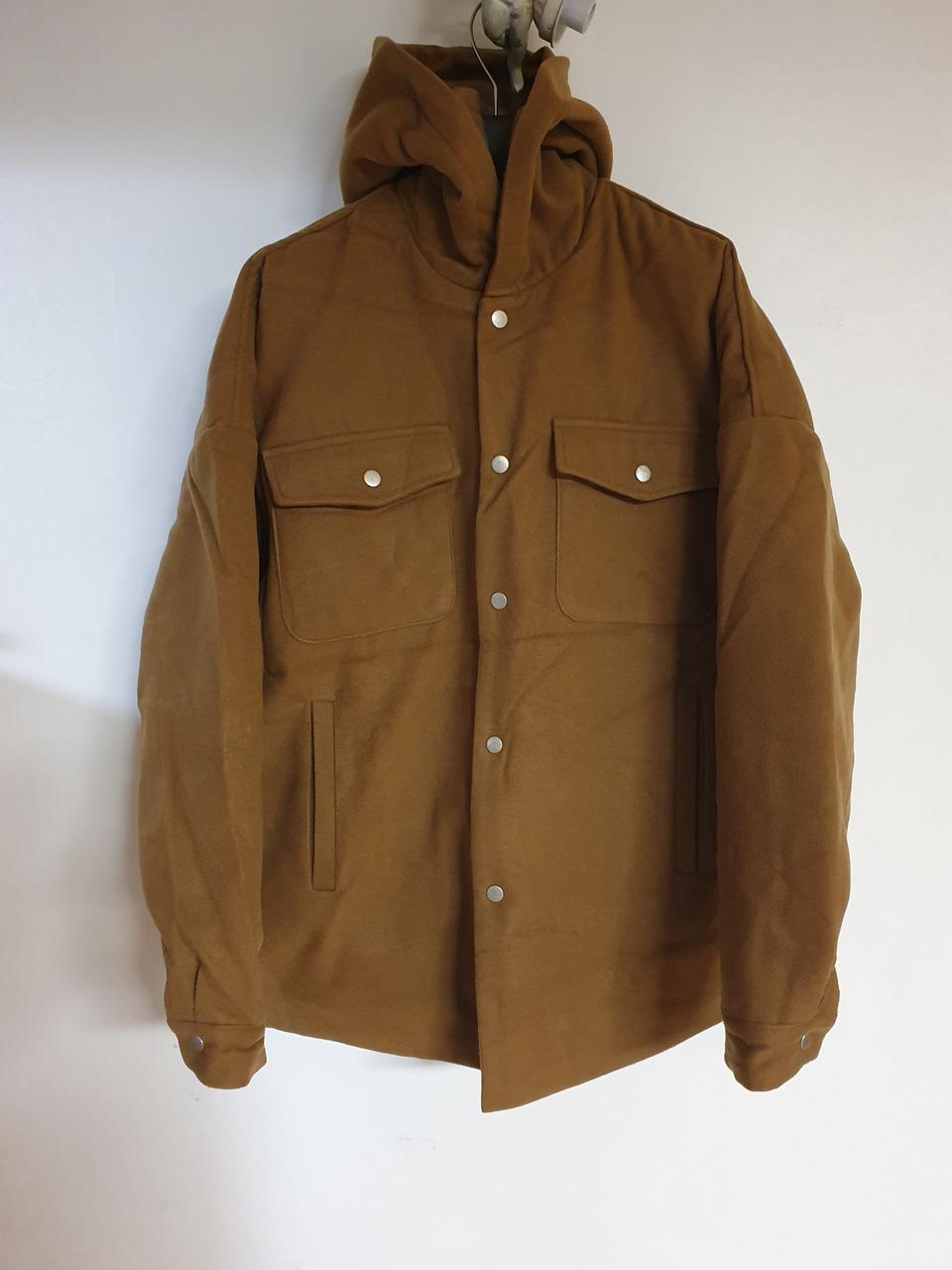 남성 오버핏 멀티포켓 후드 모직 누빔자켓-카멜색 (~105사이즈)