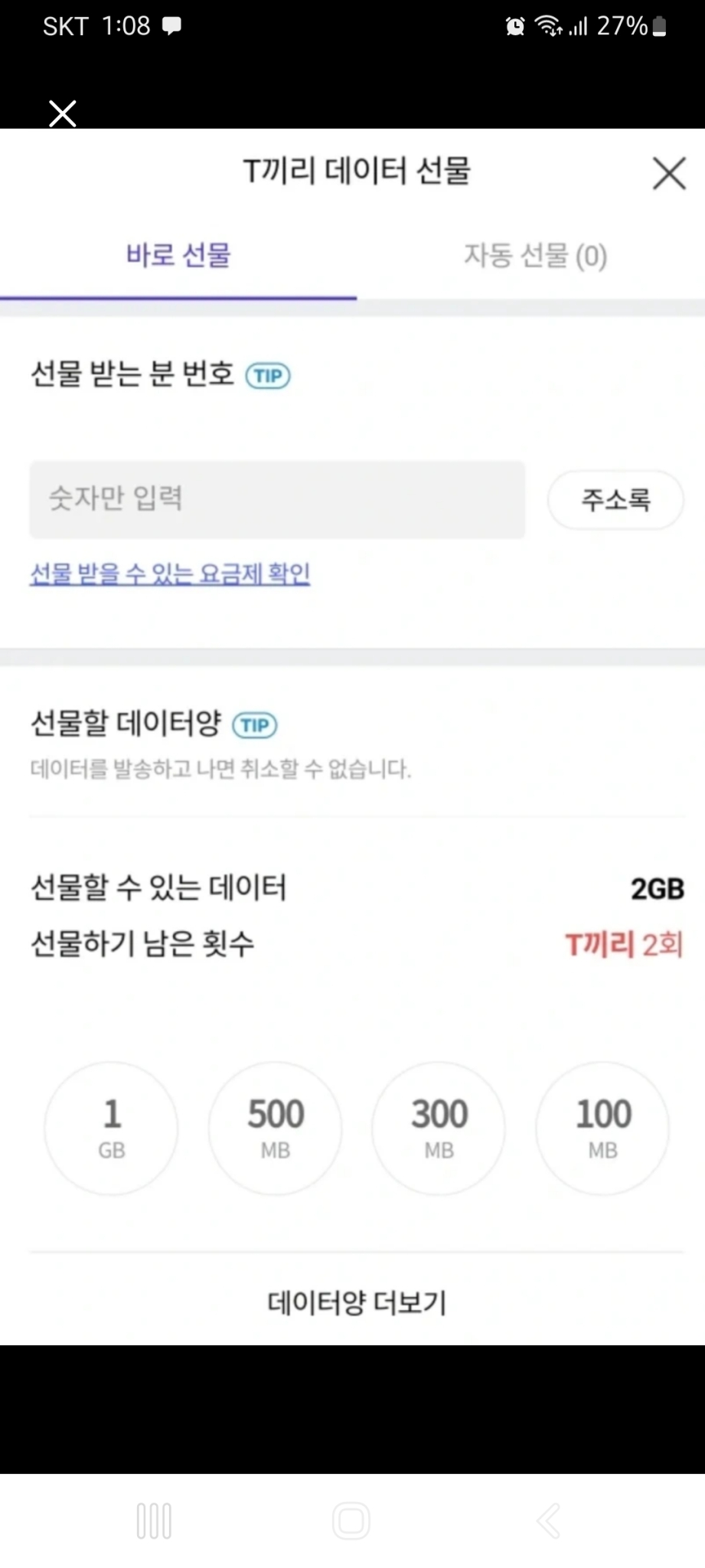 skt 데이터 2기가