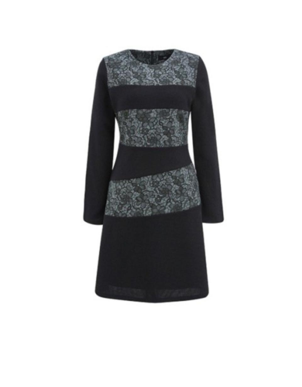 SI 플라워 레이스 배색 원피스(55)