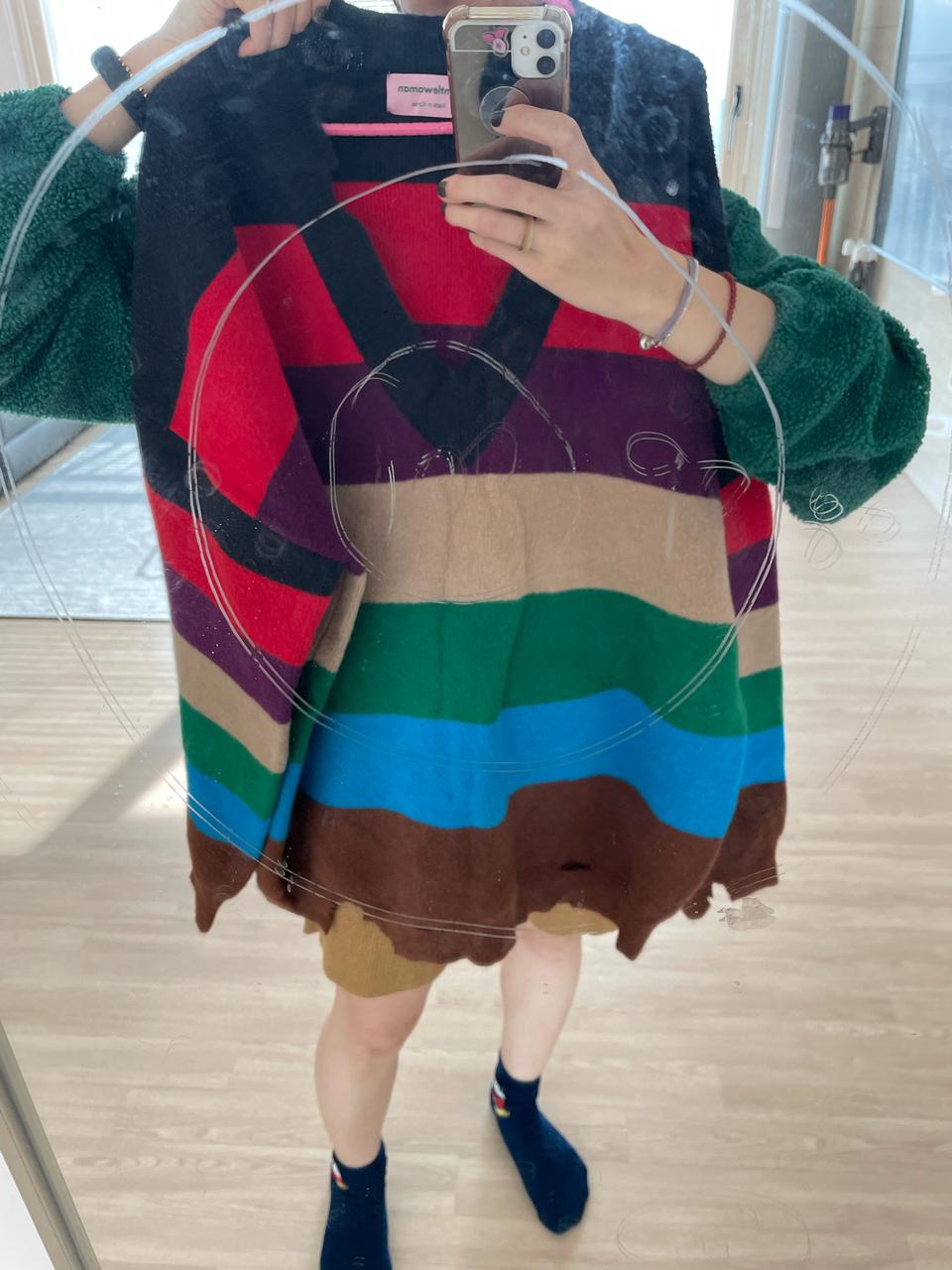 단가라 왕박시 도톰 니트 맨투맨 가디건 원피스