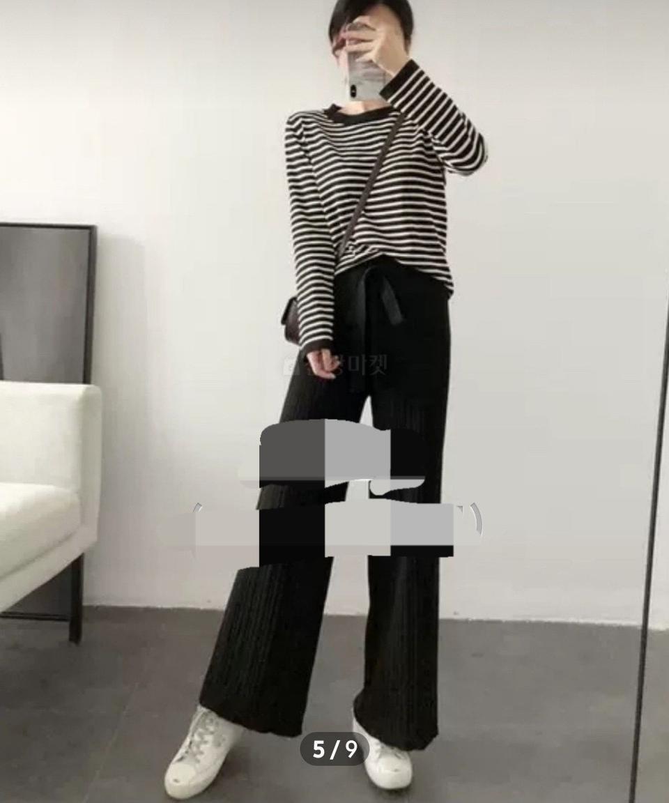 새상품 세일 니트 투피스 세트 바지 단가라 블랙 스트라이프 에이블리