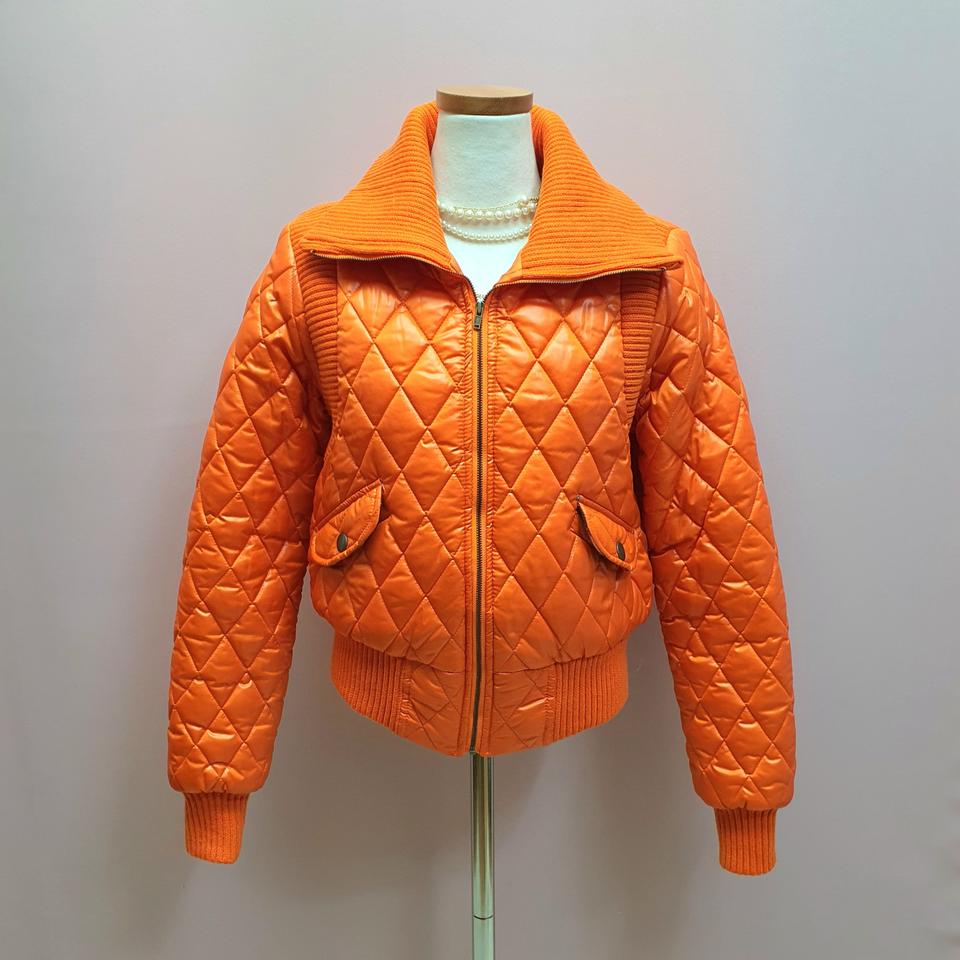오렌지 다이아 퀼팅 누빔 숏패딩