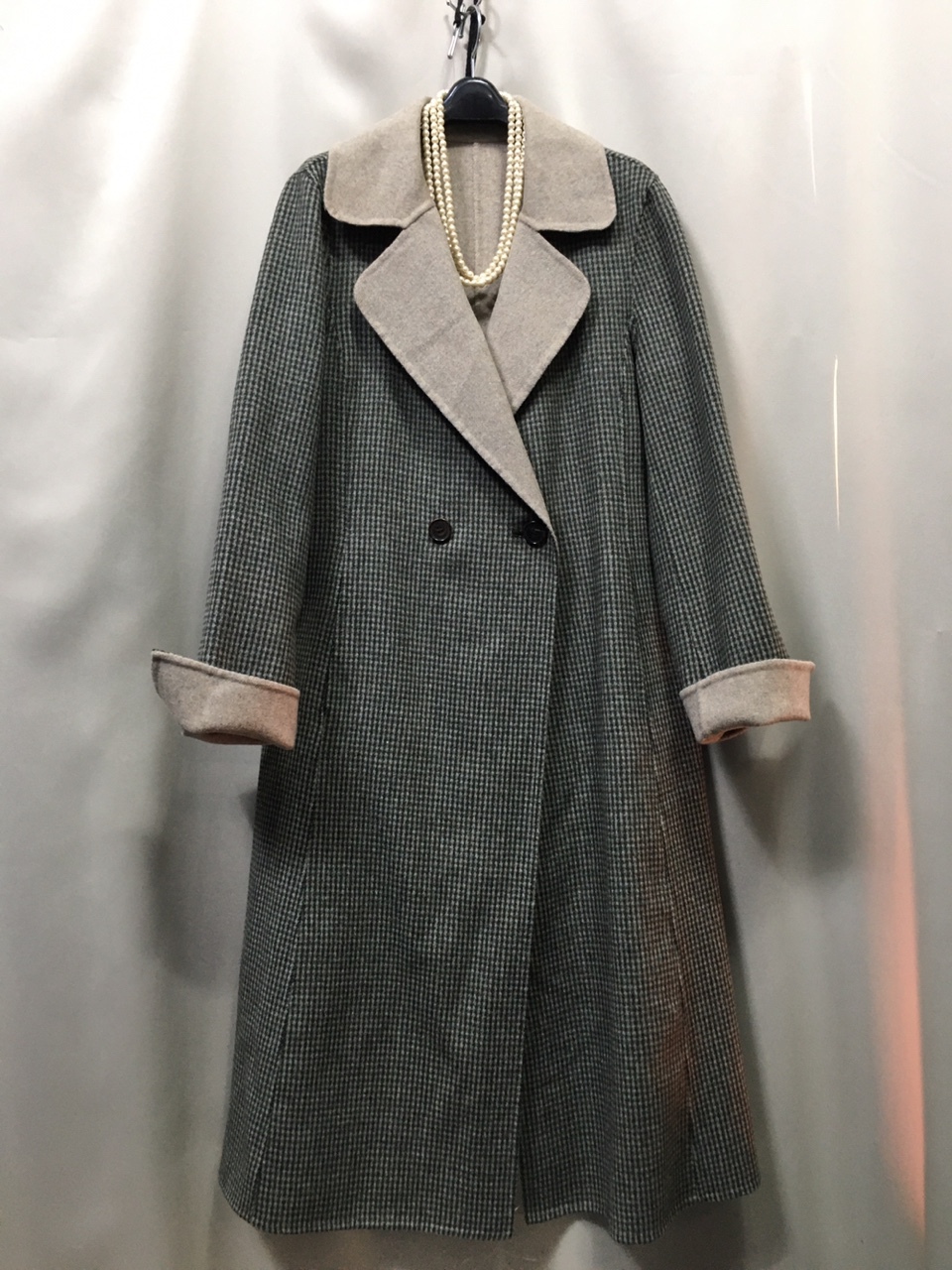 미사용)체크 롱 코트.맥시.울