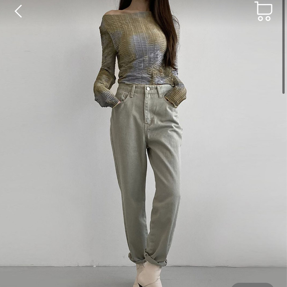 카키색 보이핏 면 팬츠