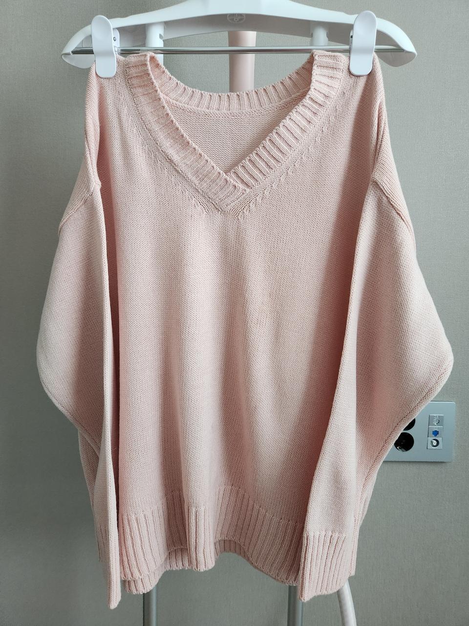 연핑크 브이넥 스웨터 니트 66-77