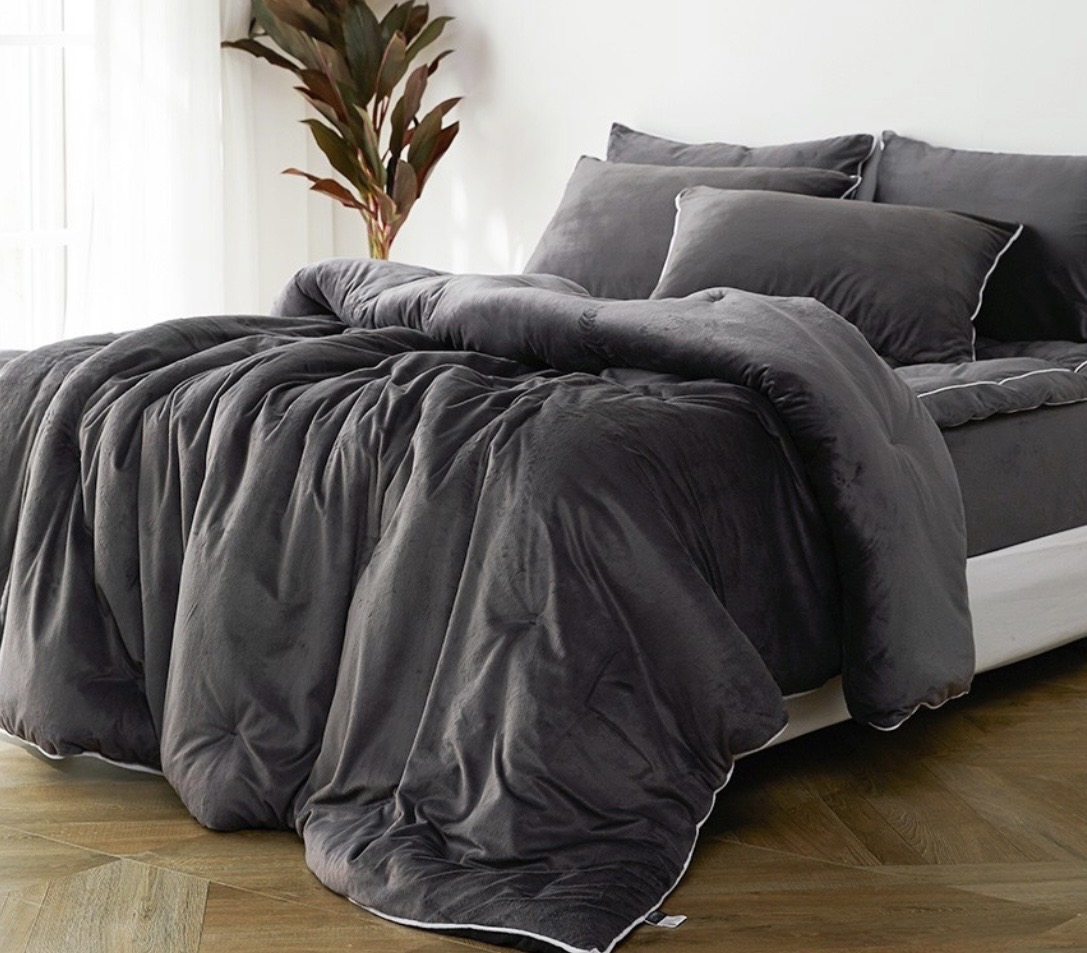 밀크디자인 투톤 극세사 차렵이불 + 패드 + 베개커버 2장 세트 / 미사용