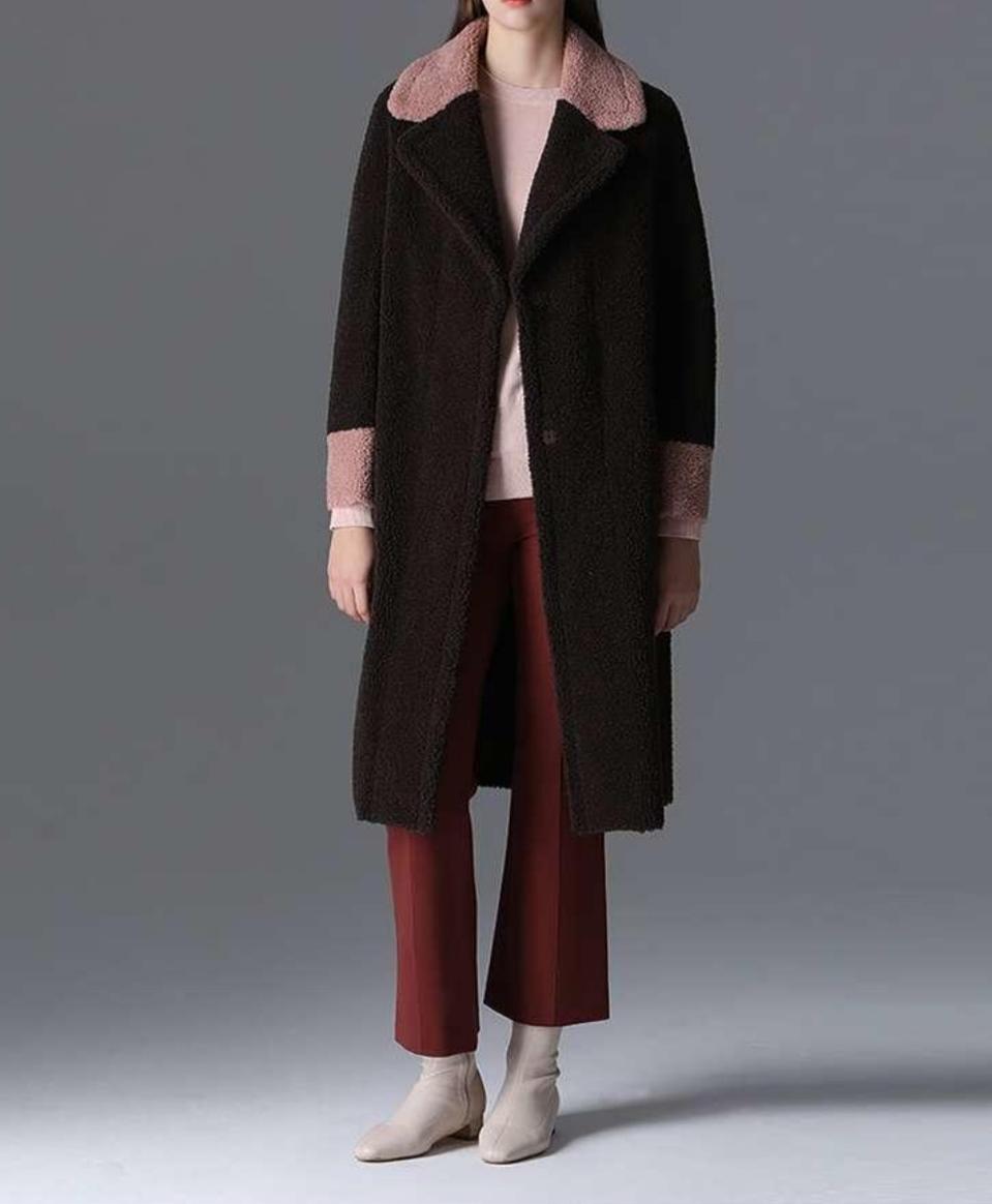새상품 여성 카키브라운 양면 무스탕/뽀글이 롱코트