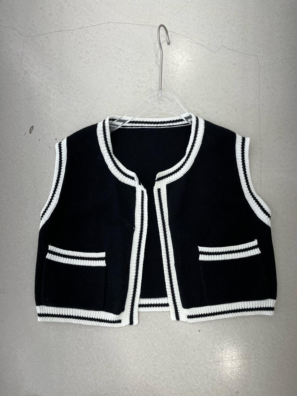 모모지엔(세일맛집) 배색조끼 크롭조끼 샤넬스타일