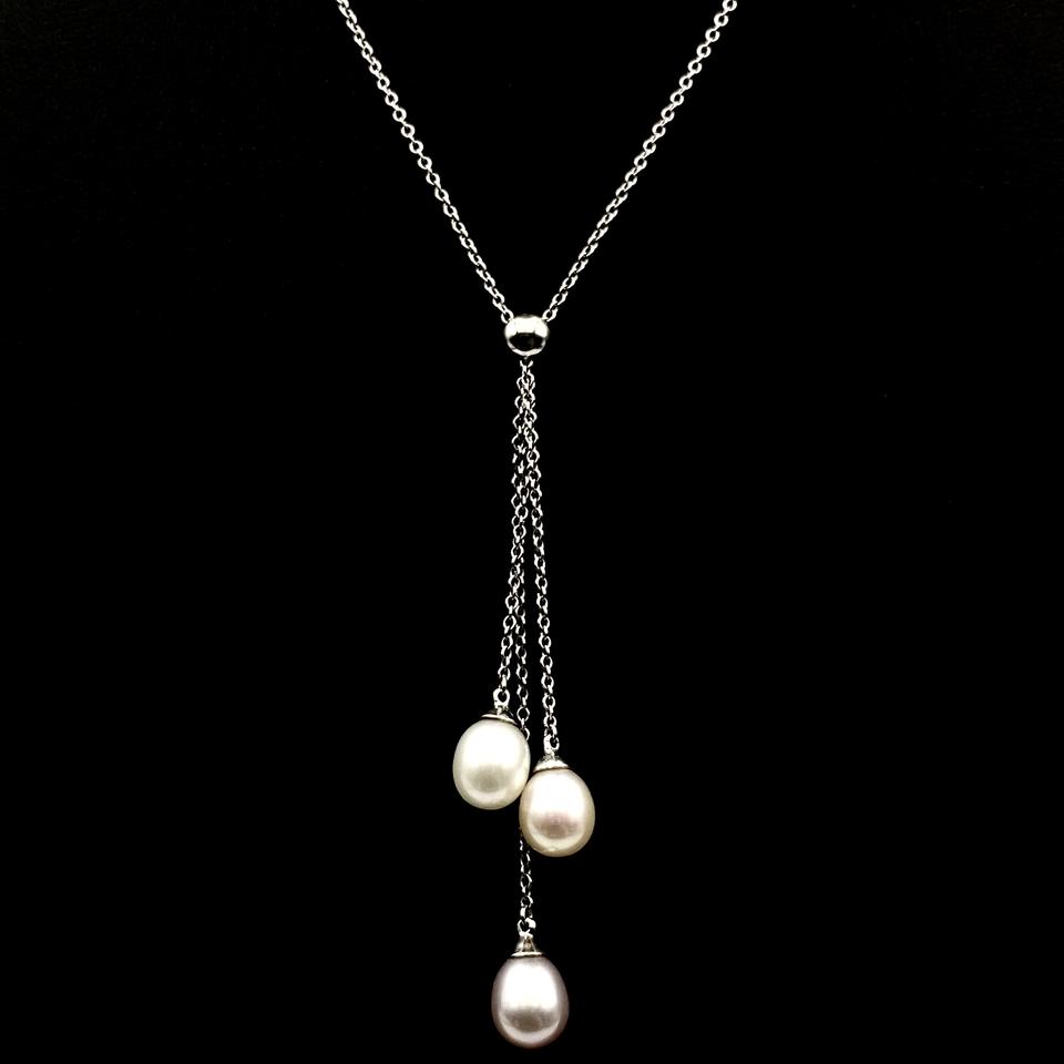 [정품] 티파니앤코 18K 화이트골드 트리플 진주 래리어트 목걸이 