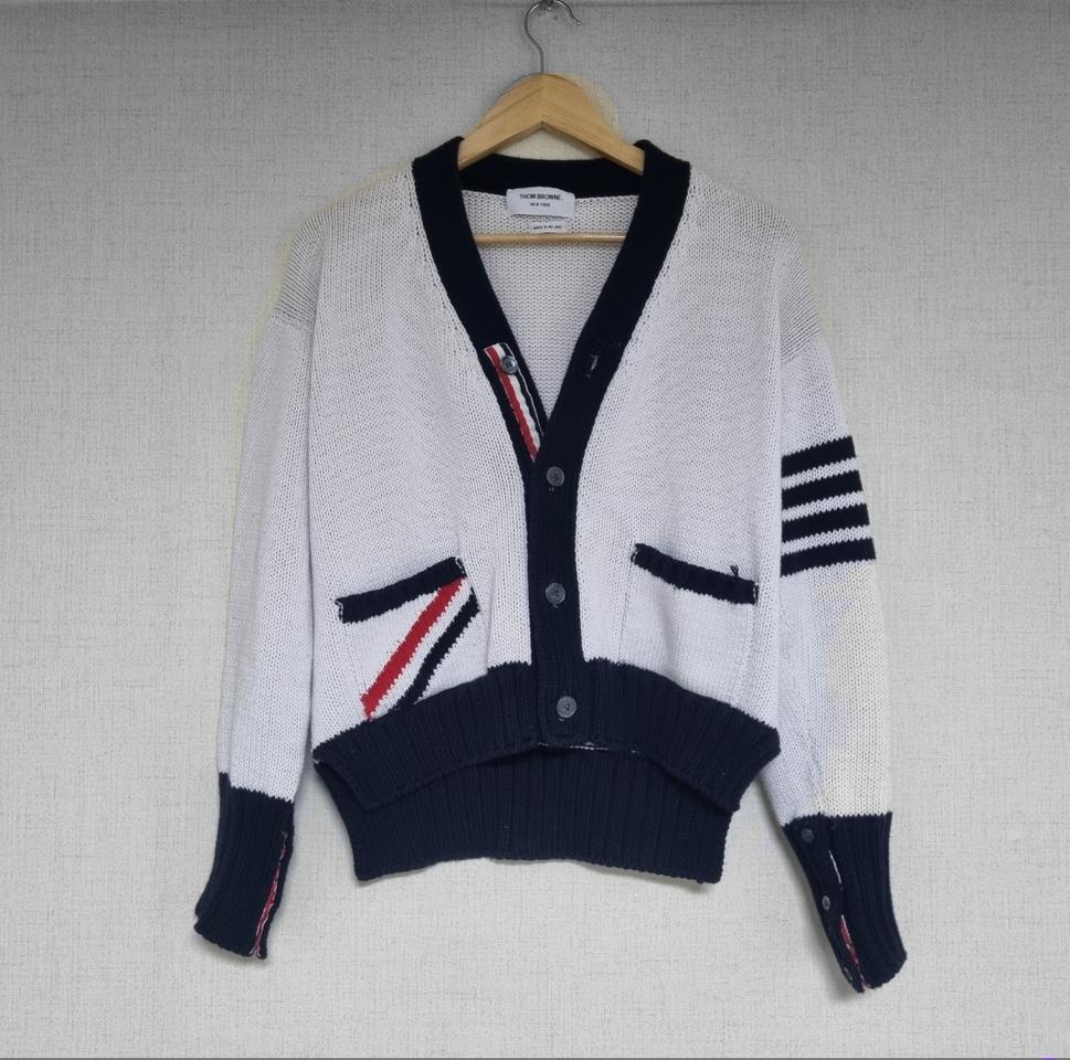 톰브라운 화이트 저지 스트라이프 바 가디건 WHITE