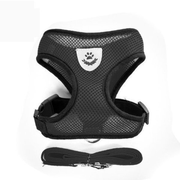 새 검정색 L 사이즈 강아지 가슴줄 목줄 하네스 리드줄 세트 몸줄