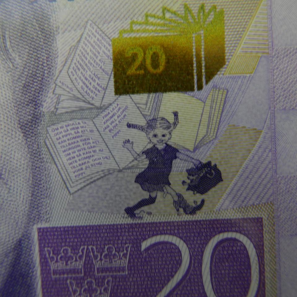 스웨덴 2015.20크로네 - "말괄량이 삐삐" 지폐 미사용