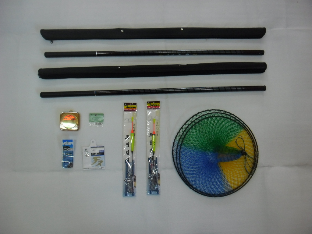 (126)민장대3칸2대+조립낚시2세트+낚시줄.살림망,소품일체