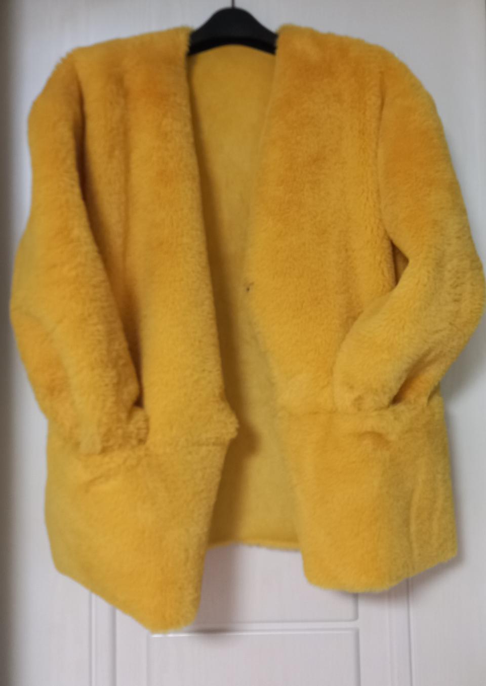 1회 착용)리버서블 무스탕/옷 2개 효과/비비드 옐로우/55~77가능